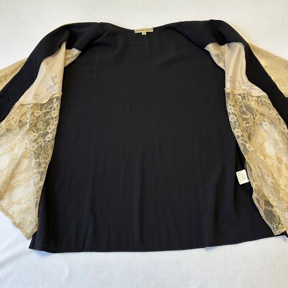 Spencer Alexis Y2K Kimono Top Size 2X Tan Black Floral Lace Velvet Fairy READ - Picture 10 of 16